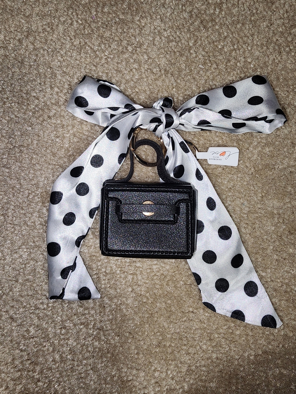 Keychain with Polka Dot Scarf & Mini Bag, Bag Charm $20
